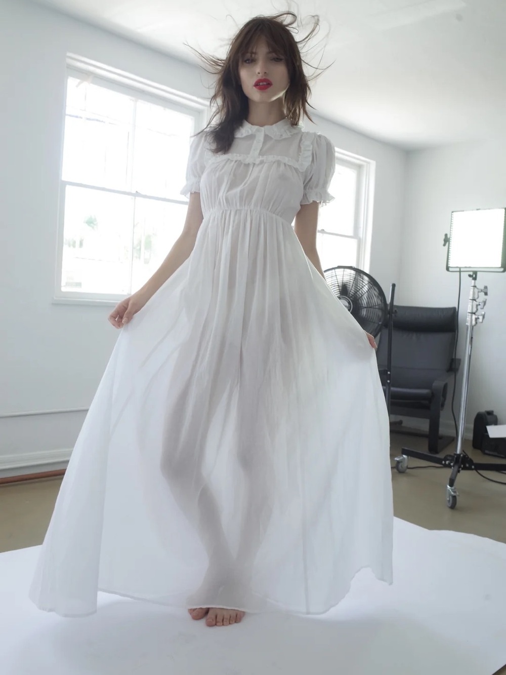 Romantic White Maxi Dress with Peter Pan Collar